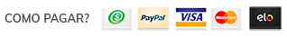 Pag Seguro, Pay Pal, Visa, MarsterCard ou Elo